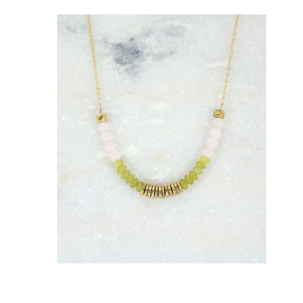 Collier Aventurine Verte Et Quartz Rose - Neuf Avec étiquettes, Pierres Naturelles